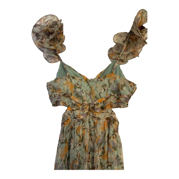 NWT ASTR The Label Fritillaria Maxi Dress Mint Purple Floral Sz S Ruffle Cutout - Picture 11 of 17